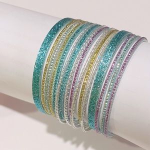 Bangle bracelet stack of 16 blue gold silver purple kawaii